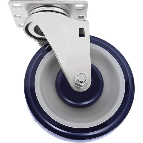  5" 4 Pack Plate Caster, Polyurethane Caster w/Double Ball Bearing Top Plate Wheel 1400 lbs Total Capacity (5 inches Pack of 4, Dark Blue/Beige, 2 Swivels + 2 Rigid)