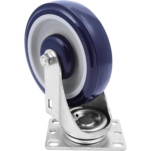  5" 4 Pack Plate Caster, Polyurethane Caster w/Double Ball Bearing Top Plate Wheel 1400 lbs Total Capacity (5 inches Pack of 4, Dark Blue/Beige, 2 Swivels + 2 Rigid)