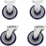  5" 4 Pack Plate Caster, Polyurethane Caster w/Double Ball Bearing Top Plate Wheel 1400 lbs Total Capacity (5 inches Pack of 4, Dark Blue/Beige, 2 Swivels + 2 Rigid)