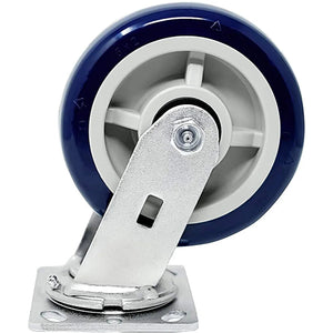 6" 4 Pack Top Plate Caster, High Performance Polyurethane Precision Bearing Wheel, Extra Width 2 inches, 4000 lbs Total Capacity (6 inches Pack of 4, Blue Swivel)