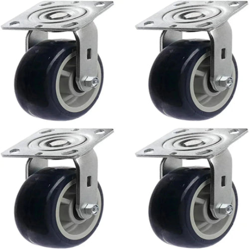 6" 4 Pack Top Plate Caster, High Performance Polyurethane Precision Bearing Wheel, Extra Width 2 inches, 4000 lbs Total Capacity (6 inches Pack of 4, Blue Swivel)