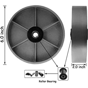 6" 2 Pack, Heavy Duty Steel Cast Iron Caster Wheel with Rolling Bearing & Steel Bushing Extra Width 2 inches 2400 lbs Total Capacity (6 inches Pack of 2)