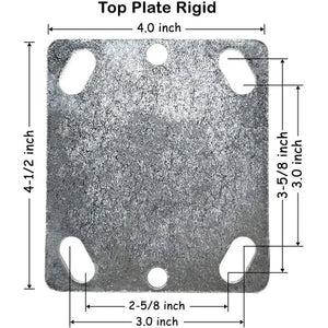 6" Plate Caster Set: Heavy Duty Steel Cast Iron Wheel with 2" Width Plate, 1200 lbs Total Capacity, Rigid (Silver, Set of 4)