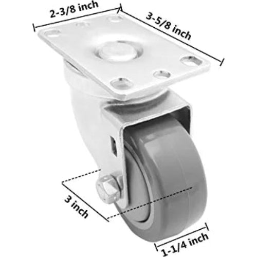 3 inch Polyurethane Caster Centre Bearing Top Plate up to 330Lbs Each Capacity [Pack of 2]