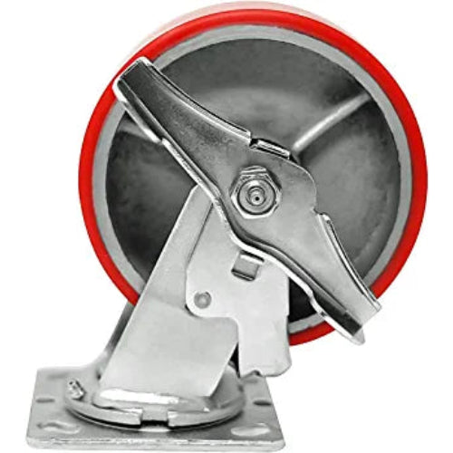 6" Heavy Duty Plate Casters - Pack of 4 with Swivel and Brake, 4800lbs Capacity, Polyurethane Mold on Steel Wheel