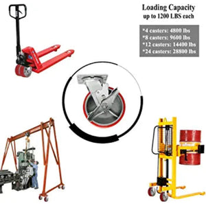 6" Heavy Duty Plate Casters - Pack of 4 with Swivel and Brake, 4800lbs Capacity, Polyurethane Mold on Steel Wheel