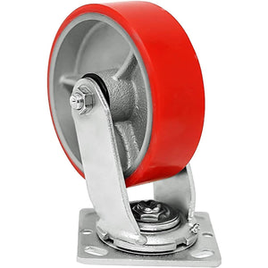 6" Heavy Duty Plate Casters - Pack of 4 with Swivel and Brake, 4800lbs Capacity, Polyurethane Mold on Steel Wheel