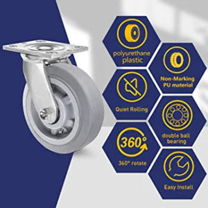 550 lb Capacity Gray Swivel Caster with 6" Top Plate - Thermoplastic Rubber Wheel, 6" Diameter x 2" Width