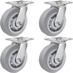 Set of 4 Heavy Duty 6" Gray Rubber Swivel Casters - 2200 lbs Total Capacity