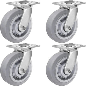 Set of 4 Heavy Duty 6" Gray Rubber Swivel Casters - 2200 lbs Total Capacity