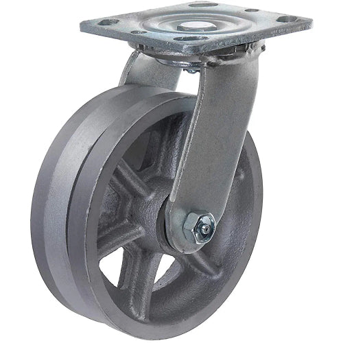 4-Pack 6" Silver Swivel Cast Iron V-Groove Top Plate Caster with 2" Extra Width and 4000 lbs Total Capacity