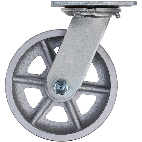 4-Pack 6" Silver Swivel Cast Iron V-Groove Top Plate Caster with 2" Extra Width and 4000 lbs Total Capacity