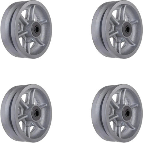 4-Pack 6" x 2" Cast Iron V-Groove Caster Wheels with Roller Bearing - 1000 lbs Capacity