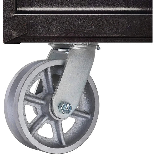 6" Cast Iron V-Groove Wheel Top Plate Caster - 1000 lbs Capacity, 2" Width, 1 Pack with Silver Swivel