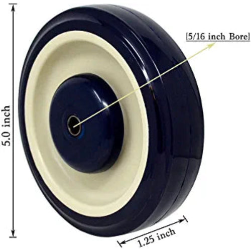 Premium Polyurethane Shopping Cart Wheels - 5" x 1-1/4" with 5/16" Bore - Load Capacity 1400 lbs Total - Pack of 4 (Navy/Beige, 5/16" Bore)