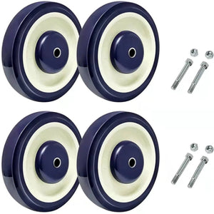 Premium Polyurethane Shopping Cart Wheels - 5" x 1-1/4" with 5/16" Bore - Load Capacity 1400 lbs Total - Pack of 4 (Navy/Beige, 5/16" Bore)