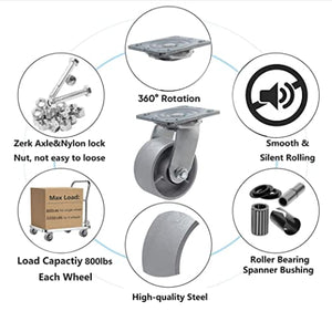 Heavy Duty Caster Steel Cast Iron Wheel, Tool Box and Workbench Caster-Set of 4 3000 LB Capacity (4 inch, 2 Swivel & 2Rigid)