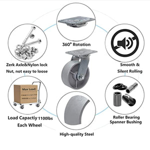 Heavy Duty Caster Steel Cast Iron Wheel, Tool Box and Workbench Swivel Caster 1000LB Capacity (5 inch, 1 Swivel Caster)