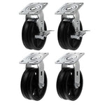 4"x2" Heavy Duty Iron V-Groove Wheel Top Plate Width 2" Caster Capacity up to 3200 lbs (4"x2", 2 Swivel & 2 w/Brake(Black))