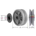 4"x2" Cast Iron V Groove Caster Wheel with Straight Roller Bearing Capacity 3200 lbs (4 Silver Wheels)