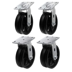 6"x2" Heavy Duty Iron V-Groove Wheel Top Plate Width 2" Caster Capacity up to 4000 lbs (2 Swivel&2 Rigid Black)