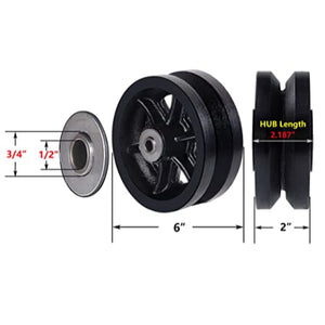 6"x2" Cast Iron V Groove Caster Wheel with Straight Roller Bearing Capacity 4000 lbs (4 Black Wheels)