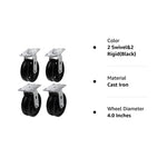 4"x2" Heavy Duty Iron V-Groove Wheel Top Plate Width 2" Caster Capacity up to 3200 lbs (2 Swivel&2 Rigid Black)