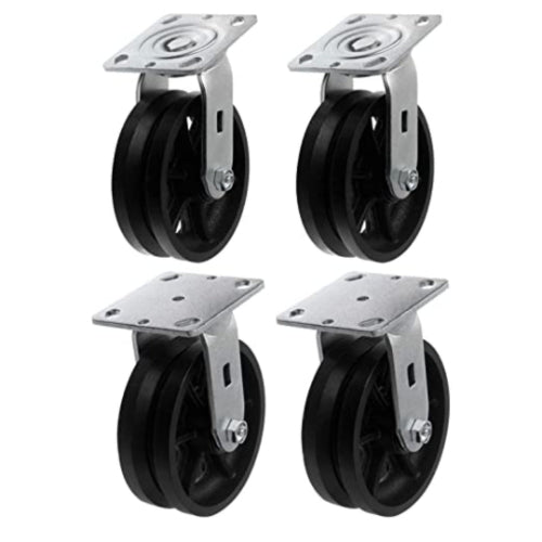 4"x2" Heavy Duty Iron V-Groove Wheel Top Plate Width 2" Caster Capacity up to 3200 lbs (2 Swivel&2 Rigid Black)
