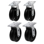 4"x2" Heavy Duty Iron V-Groove Wheel Top Plate Width 2" Caster Capacity up to 3200 lbs (2 Swivel&2 Rigid Black)