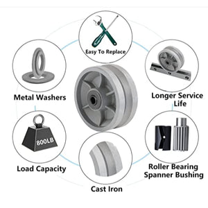 Heavy-Duty 4"x2" Cast Iron V Groove Caster Wheel with 800 lbs Capacity and Straight Roller Bearing (1 Silver Wheel)