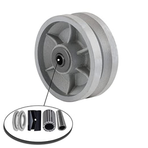 Heavy-Duty 4"x2" Cast Iron V Groove Caster Wheel with 800 lbs Capacity and Straight Roller Bearing (1 Silver Wheel)