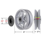 6"x2" Cast Iron V Groove Caster Wheel with Straight Roller Bearing Capacity 4000 lbs (4 Silver Wheels)