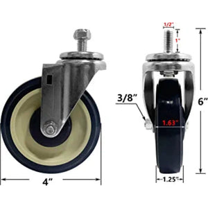 5 Inch Heavy Duty Stem Caster Wheels (3/8" Bore, 4 Pack) for Smooth Cart Movement on Furniture, Storehouse, Workbench