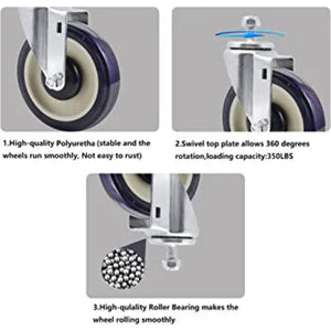 ZDNEY 3 Inch Heavy Duty Casters Set Of 4 - 1400 Lb Capacity, Polyurethane Wheels With Brake, For Furniture & Workbench