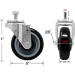 2-Pack Heavy Duty 5-Inch Swivel Stem Casters with Smooth Running Wheels, Perfect for Furniture, Storehouses, and Workbenches - Includes 4 Nuts for Easy Replacement