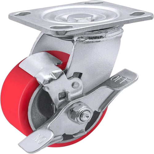 ndustrial Grade 4"X 2" Polyurethane Caster with 800 LB Load Capacity - Heavy Duty Casters with Brake for Furniture, Workbenches and Toolboxes