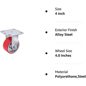 4"x2" Heavy Duty Polyurethane Industrial Caster with 800LB Load-Bearing Capacity - Rigid Caster for Furniture, Workbench, and Tool Box (1 Rigid)