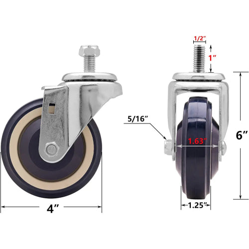 4-inch Heavy Duty Stem Caster Wheels - Smooth Running Swivel Cart Replacement Wheels with 4pcs Nut for Furniture, Storehouse, Workbench (5/16'' BOR)