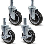 5" Caster Wheels Heavy Duty, Square Stem Swivel Casters Set of 4, 7/8'' x 2-1/2" (Screw Diameter 5/16", Stem Length 2-1/2") with 1/4'' Mounting Holes
