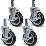 5" Caster Wheels Heavy Duty, Square Stem Swivel Casters Set of 4, 7/8'' x 2-1/2" (Screw Diameter 5/16", Stem Length 2-1/2") with 1/4'' Mounting Holes