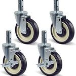 5" Caster Wheels Heavy Duty, Square Stem Swivel Casters Set of 4, 7/8'' x 2-1/2" (Screw Diameter 5/16", Stem Length 2-1/2") with 1/4'' Mounting Holes