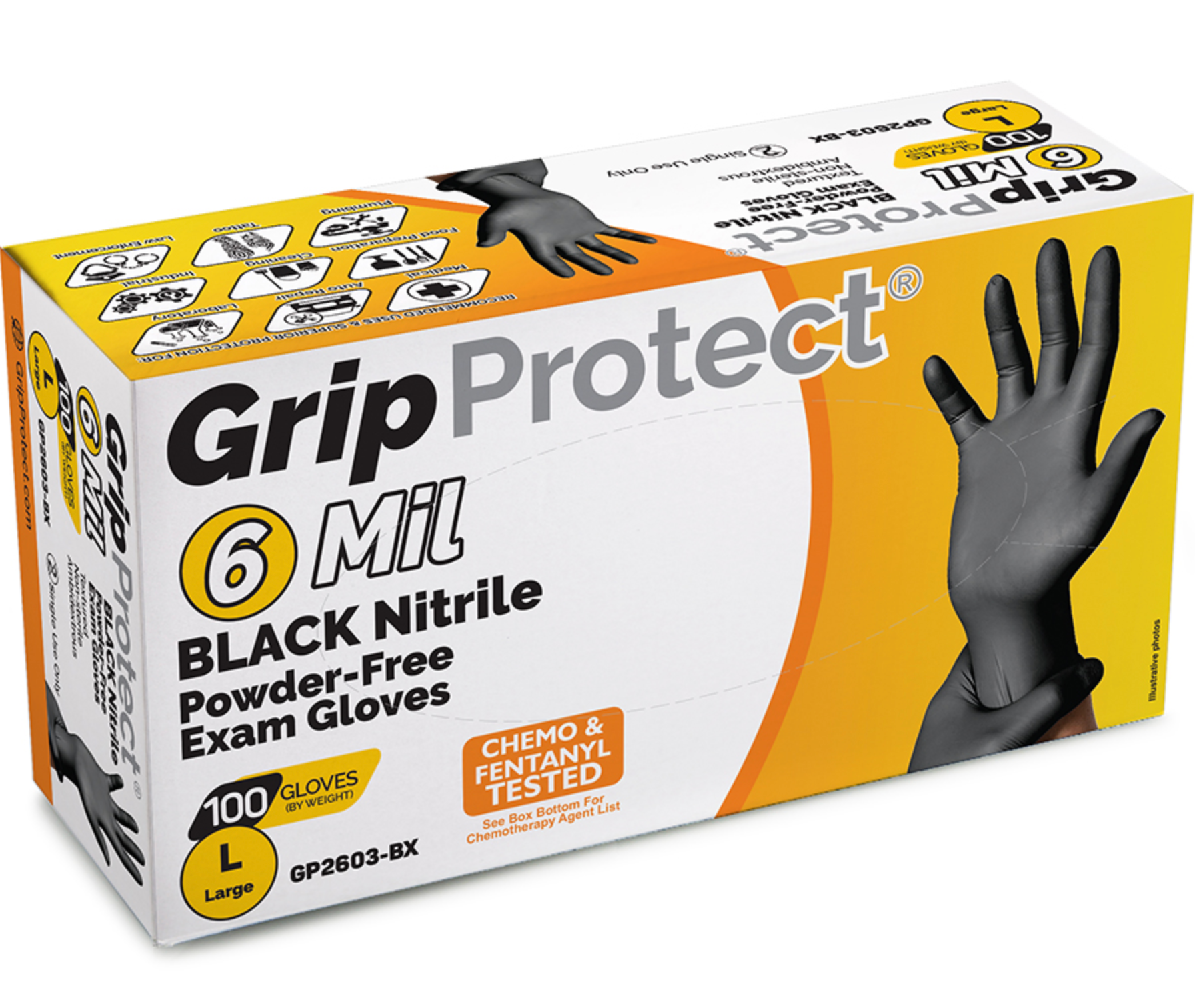 GripProtect® 6 Mil BLACK Nitrile Powder-Free Exam Gloves