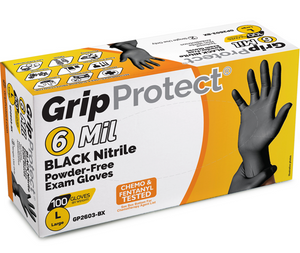 GripProtect® 6 Mil BLACK Nitrile Powder-Free Exam Gloves