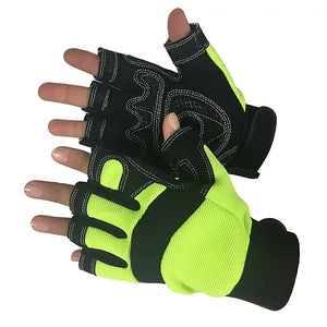 Hi-Viz Green Mechanic Gloves, Synthetic Fingerless, Sizes S-XL