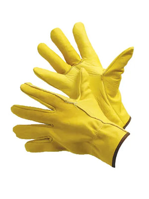 Golden Brown Driver Gloves, Cowhide, Straight Thumb, Shirred Elastic Back, Sizes S-XL