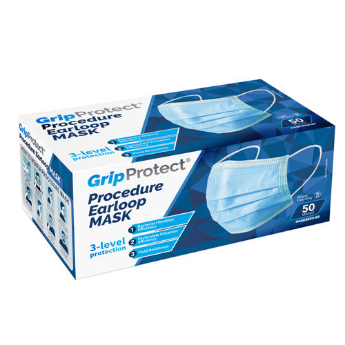 GripProtect® Procedure 3-Ply Earloop Face Mask, Blue, Disposable Case of 1,000