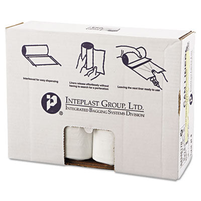 Inteplast Group High-Density Interleaved Commercial Can Liners, 60 gal, 17 microns, 43" x 48", Clear, 25 Bags/Roll, 8 Rolls/Carton