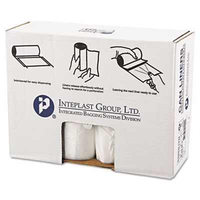 Inteplast Group High-Density Interleaved Commercial Can Liners, 60 gal, 12 microns, 38" x 60", Clear, 25 Bags/Roll, 8 Rolls/Carton