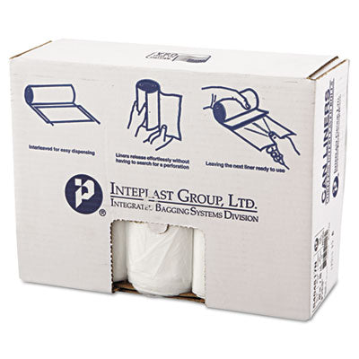 Inteplast Group High-Density Interleaved Commercial Can Liners, 45 gal, 17 microns, 40" x 48", Clear, 25 Bags/Roll, 10 Rolls/Carton