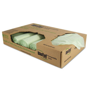 Heritage Biotuf Compostable Can Liners, 48 gal, 1 mil, 42" x 48", Green, 20 Bags/Roll, 5 Rolls/Carton